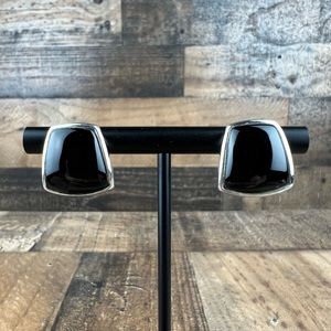 Vintage Estate Signed Black Onyx & Sterling Silver Earrings